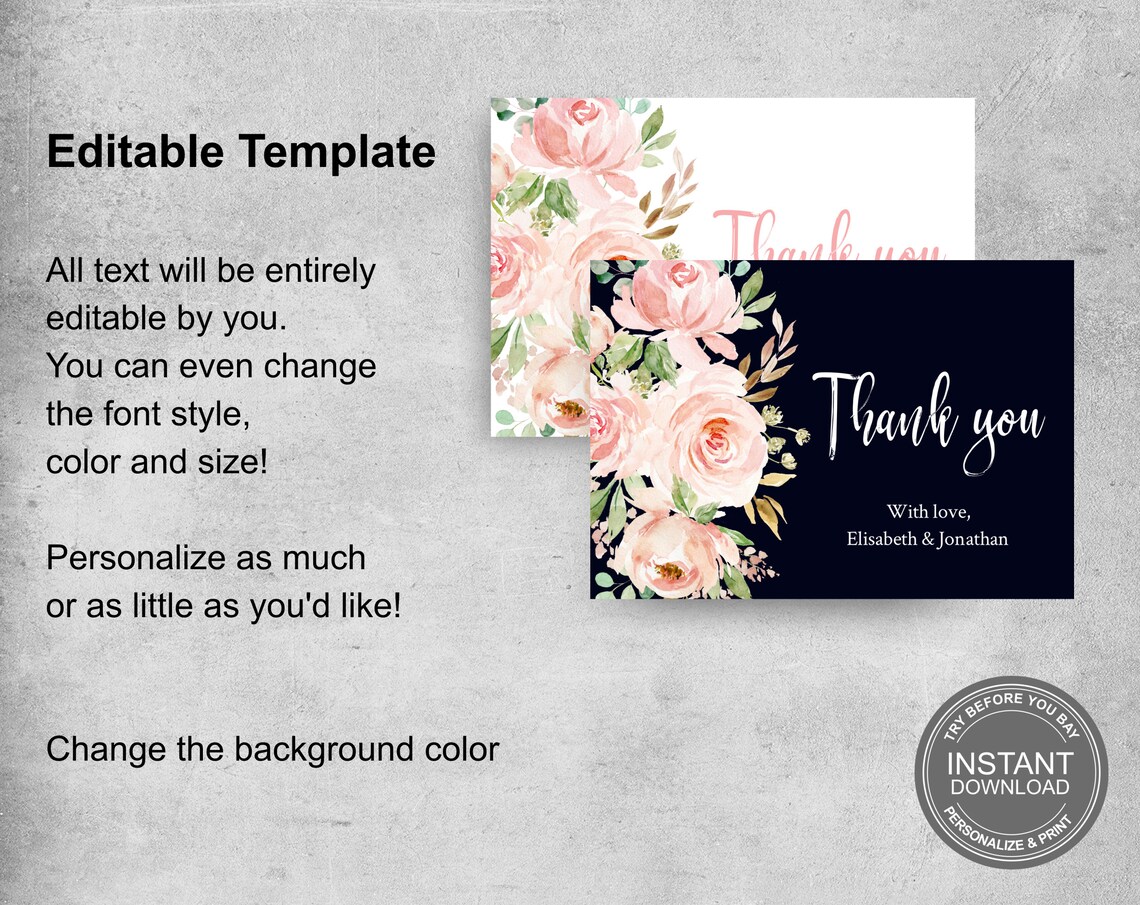 Thank You Card Template Printable Cards Editable Template | Etsy
