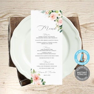 Bruiloft menukaartsjabloon, bruiloft, Instant Download, Menu bruidsdouche, brunchdiner, GRATIS demo E154