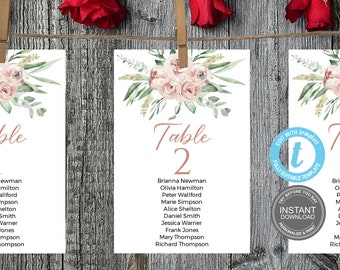 Seating Chart Template, Seating Chart Wedding, Bridal Shower, Seating Cards, Fully Editable, dusty Pink , Table Template,FREE Demo E248