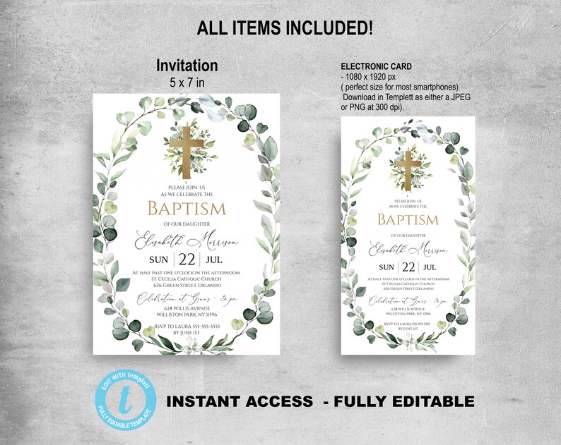 Baptism Invitation Template Printable Baptism Invite - Etsy