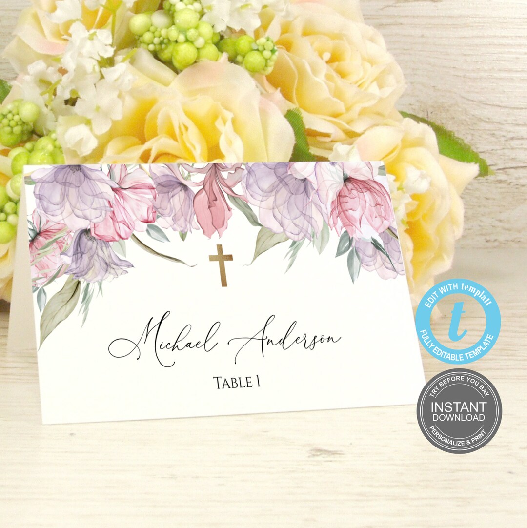 Baptism Name Cards Baptism Place Card Template Escort Card Etsy
