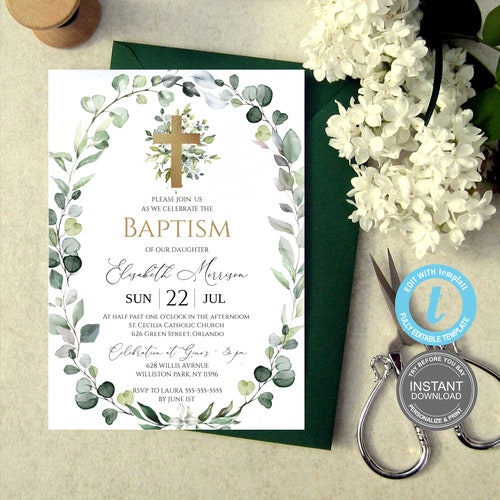 Baptism Invitation Template Printable Baptism Invite - Etsy