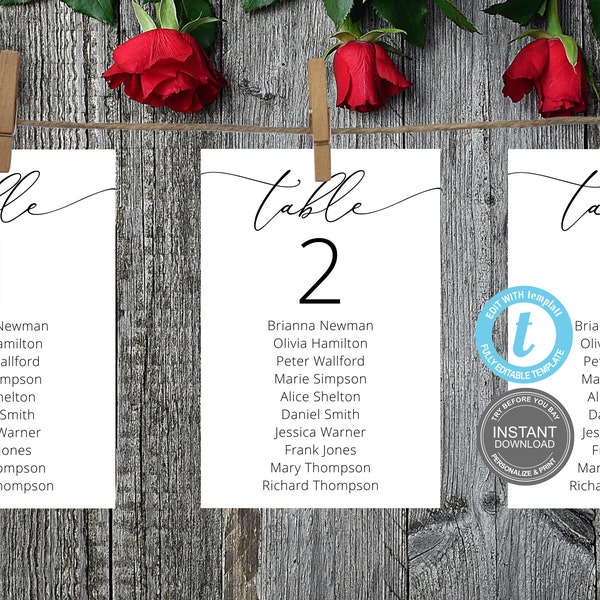 Seating Chart Template, Seating Chart Wedding, Minimalist, Bridal Shower Seating Cards, Fully Editable, Table Template,FREE Demo E98
