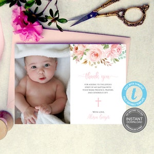 Baptism Thank you Template, First Communion, Christening Invite Template, Thank you Baptism card, Photo Baptism Thank you, FREE Demo E301