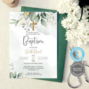 Baptism Invitation Template, Christening Invite, Printable Baptism Invite, Editable Invitation, Templett Baptism, Baptism Invitation, E349