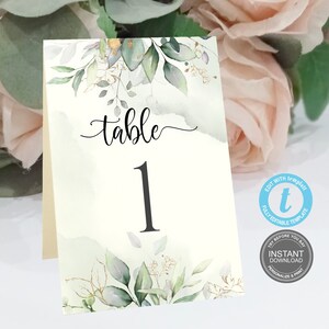Numéros de table de mariage aquarelle, modèle de numéro de table, tailles 5 x 7", 4 x 6", téléchargement immédiat, carte bohème modifiable, démo gratuite E02