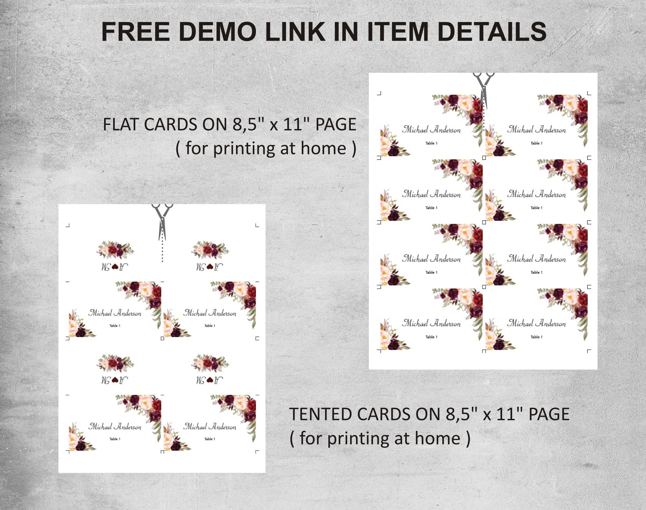 Printable Editable Burgundy Wedding Place Cards Template PDF Download – We  Do Bou