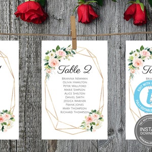 Zitplaatsgrafiek Bruiloft, Zitplaatsgrafiekkaarten, maten 5x7" en 4x6", Zitplaatssjabloon, volledig bewerkbaar, Tabelsjabloon, GRATIS demo E143