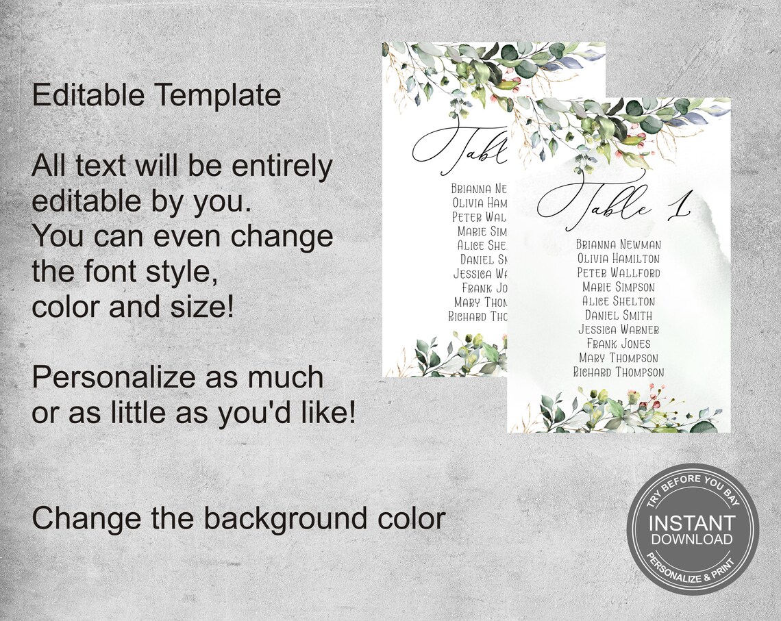 Seating Chart Cards Seating Chart Wedding Sizes 5x7 | Etsy