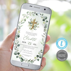 Modèle numérique d'invitation à la première communion, première communion première communion, smartphone électronique pour la première communion, Templett, E505