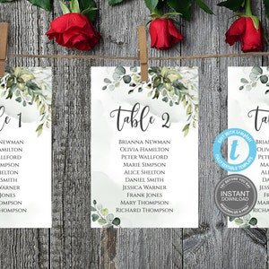 Stoelkaarten, stoelenkaart bruiloft, maten 5 x 7" en 4 x 6", stoelsjabloon, volledig bewerkbaar, tafelsjabloon, GRATIS demo E313