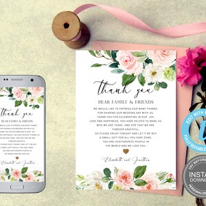 Plantilla de tarjeta de agradecimiento, totalmente editable e imprimible, tarjetas de agradecimiento florales, agradecimiento electrónico, PRUEBE ANTES DE COMPRAR E146