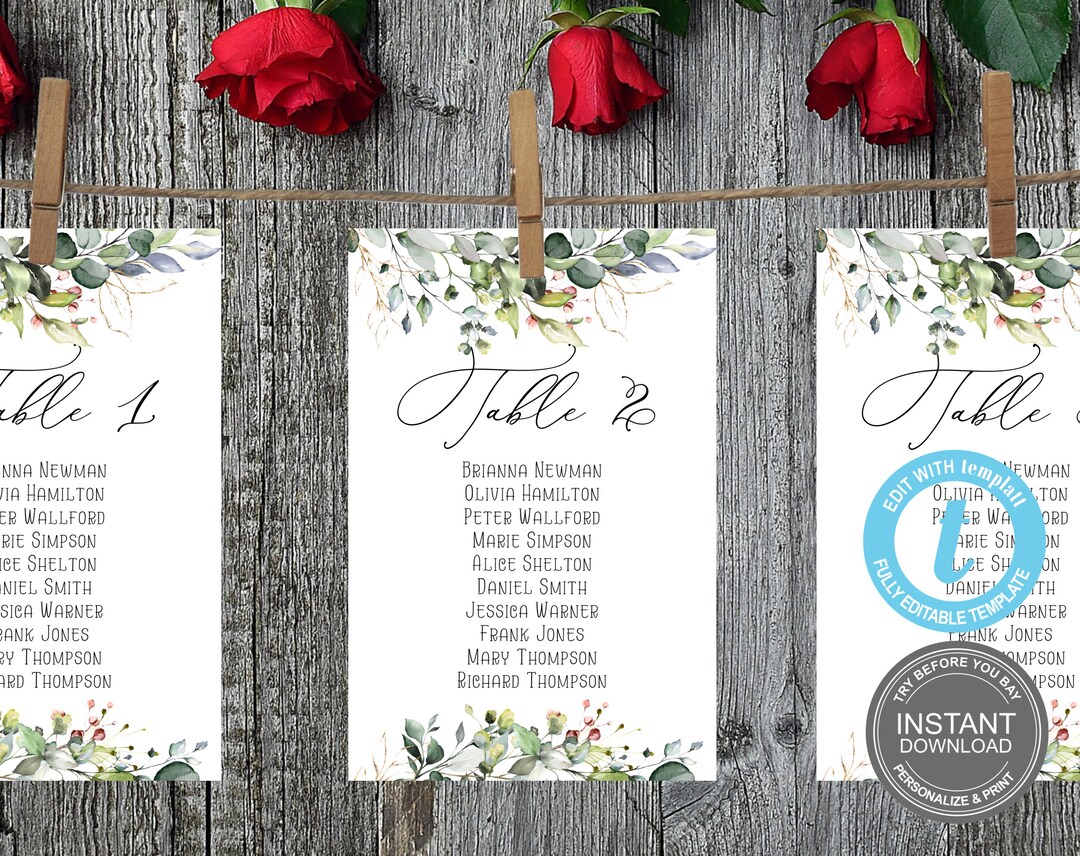 Seating Chart Cards, Seating Chart Wedding, Sizes 5x7, Seating Chart ...