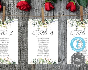 Seating Chart Cards, Seating Chart Wedding, Sizes 5x7", seating chart 4x6", Seating Template, Table Template, FREE Demo E94
