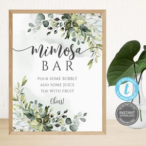 Modello di cartello Mimosa Bar, cartello Momosa, decorazione di nozze nel verde, cartello stampabile, modello di segnaletica, download istantaneo, demo GRATUITA, E340