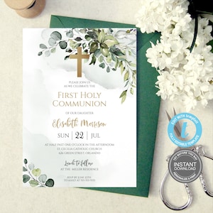 Modèle d'invitation de première communion, téléchargement immédiat, faire-part de première communion imprimable, faire-part modifiable, templett de baptême E316