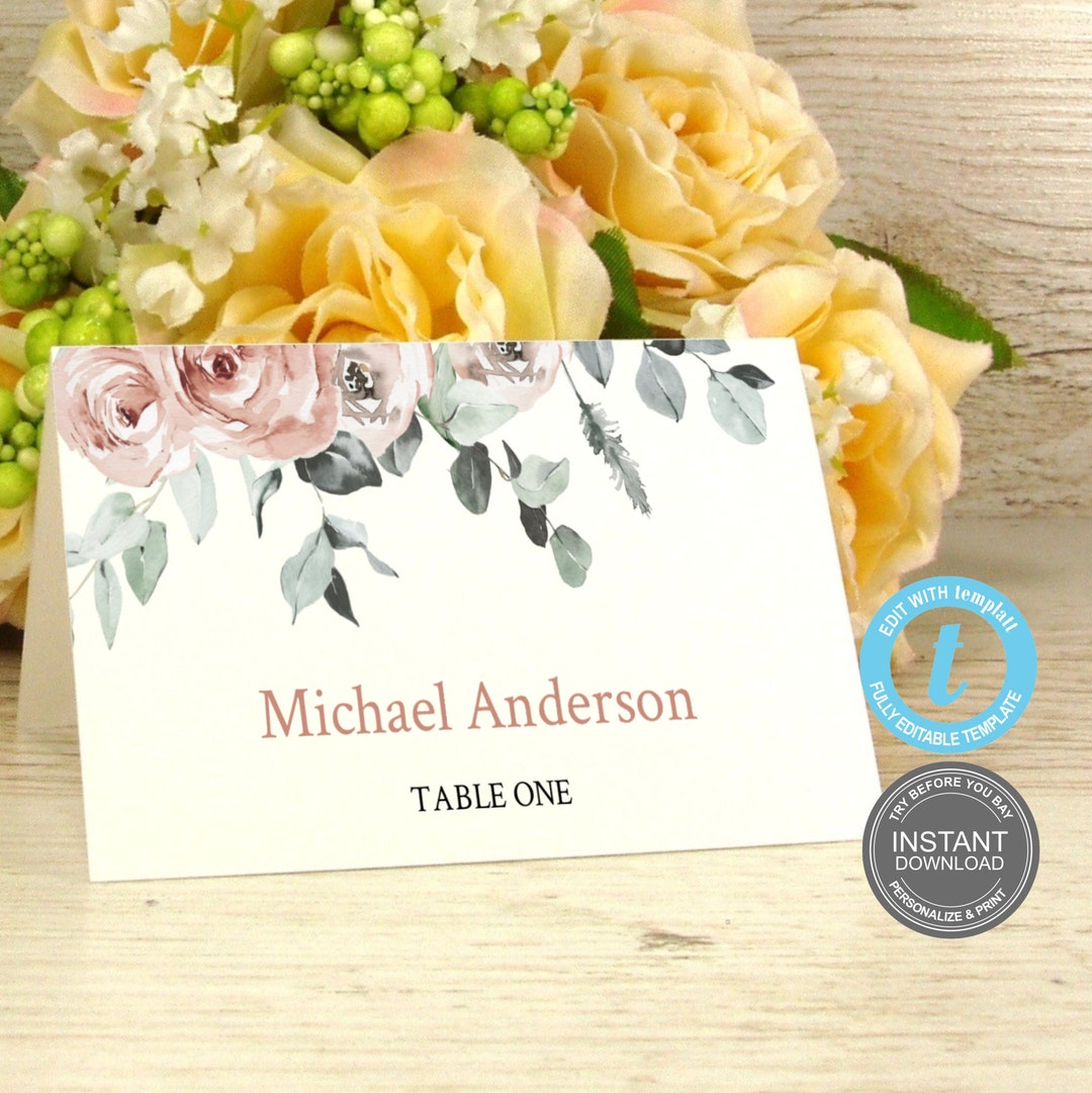 Place Cards Template, Bridal Name Tags, Bridal Shower, Wedding Name