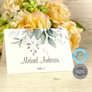 Plaatskaarten sjabloon, bruiloft naamkaartjes, groen, Instant Download, afdrukbare plaatskaarten rustiek, GRATIS demo E179