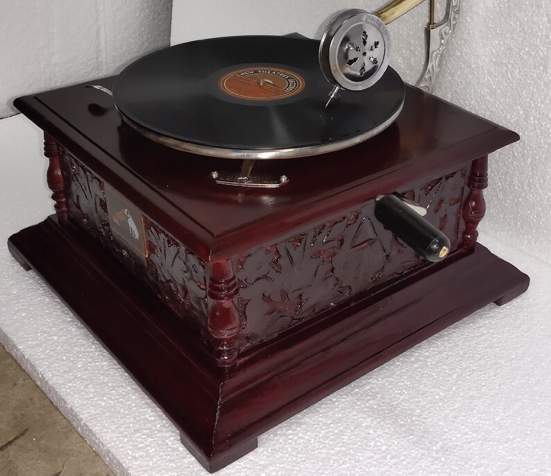 It's an antique gramophone record player with Horn Etsy