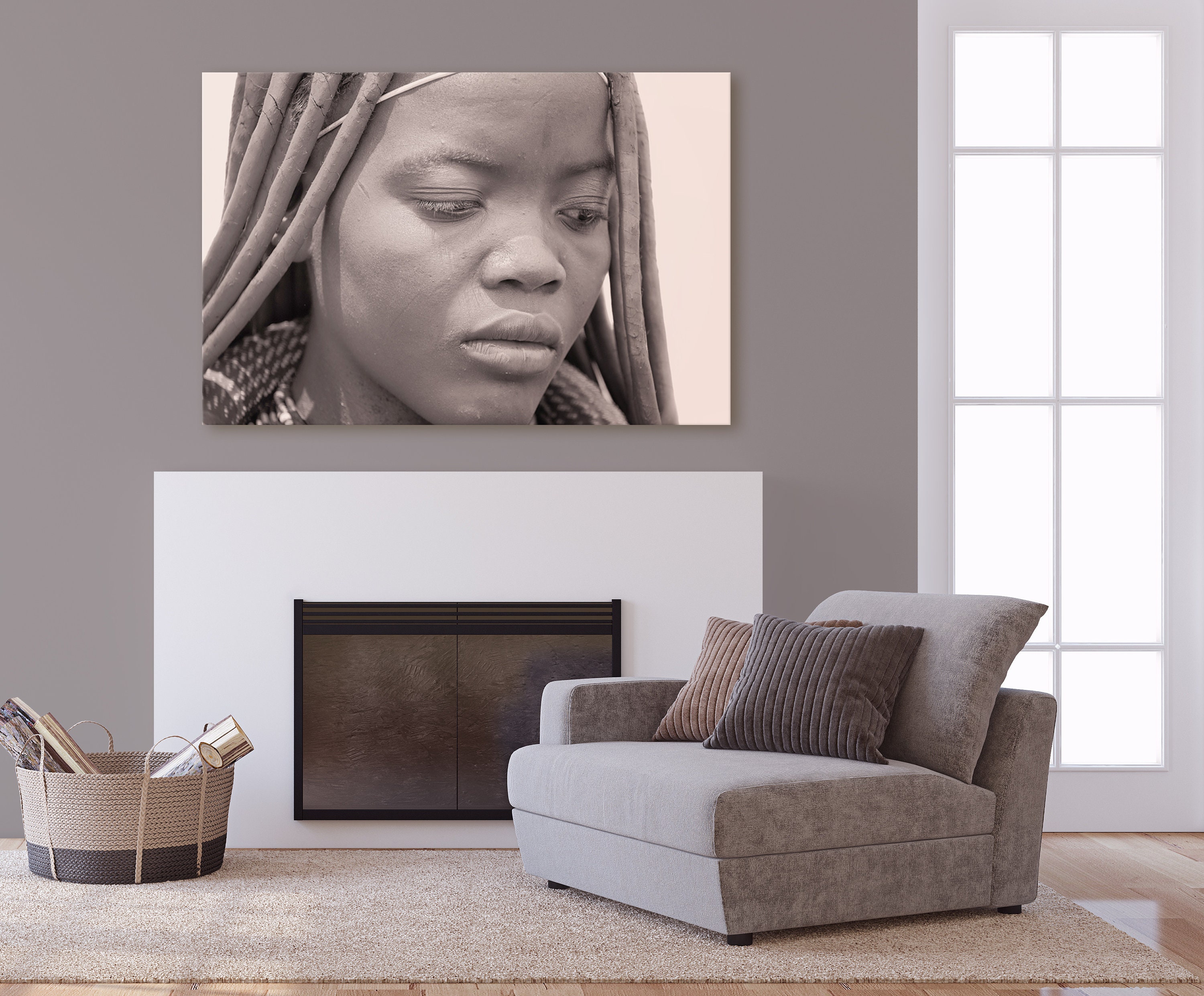 Ethnic Black Girl Wall Art Decor. Black and White Afro Woman Etsy