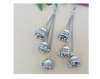 Pendiente de plata alemana, pendientes afganos, pendientes Jhumkaa, plata oxidada, étnica, tradicional, pendientes indios, pendientes artesanales, joyería