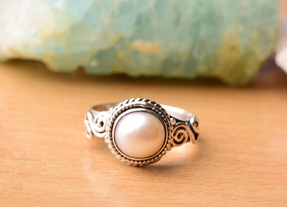 Solid 925 Sterling Silver Men Ring with Raw Dished Oval White Mother of Pearl  Stone Ring Handmade Vintage Ring Gemstone Ring - AliExpress