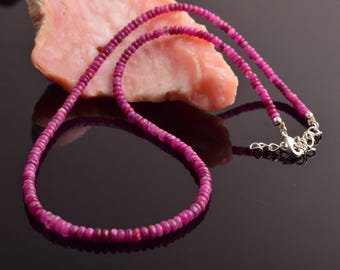 Natural Ruby Beaded Necklace 925 Silver, Handmade Ruby Gemstone Necklace, Sterling Silver Beads Jewelry, July Birthstone Gift for Her