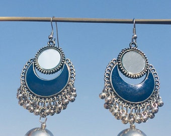 Pendiente de plata alemana, pendientes afganos, pendientes de animales, plata oxidada, étnico, tradicional, pendientes indios, pendientes artesanales, joyería