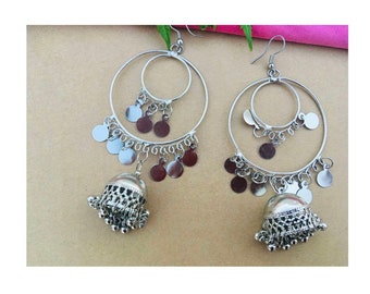 Pendiente de plata alemana, pendientes afganos, pendientes de animales, plata oxidada, étnico, tradicional, pendientes indios, pendientes artesanales, joyería