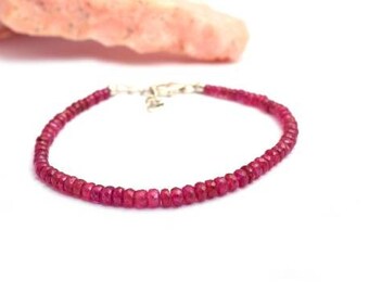 Faceted Ruby Bracelet in 925 Sterling Silver, Dainty Beaded Gemstone Jewelry, Birthstone Bracelet, Elegant Gift for Her