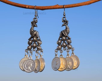 Pendiente de plata alemán, Pendientes afganos, Pendientes de animales, Plata oxidada, Étnico, Tradicional, Pendientes indios, Pendientes artesanales, Joyería