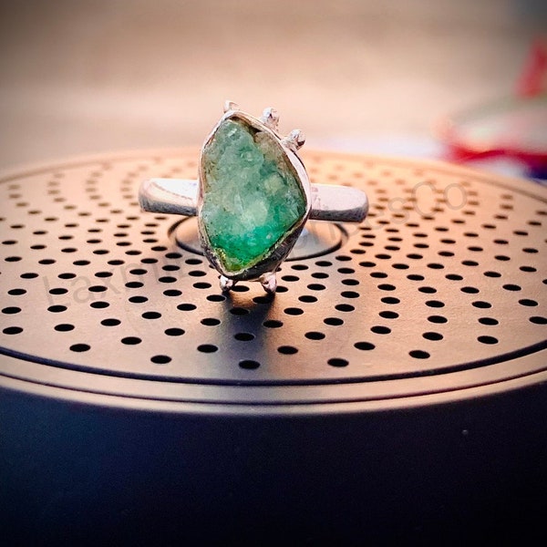 Natural Raw Emerald Ring In 925 Sterling Silver, Artisan Ring, Silver Jewelry, Designer Ring, Birthstone Ring, Handmade, Rough, Gift  Her