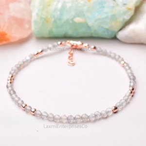 Labradorite Bracelet, Micro Faceted Beads, Beaded Bracelet, Woman, Tiny Beads, Flashy Labradorite, Dainty Bracelet, Gemstone Bracelet, Gift