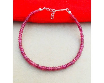 Natural Ruby Faceted Bracelet in 925 Sterling Silver, Beaded Bracelet, Dainty Bracelet, Gemstone Bracelet, Birthstone Bracelet, Gift For Her