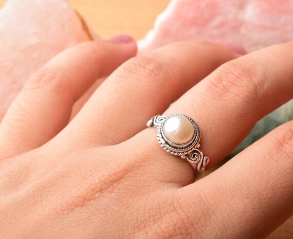 Natural Round South Sea Pearl Gemstone Ring - Shraddha Shree Gems
