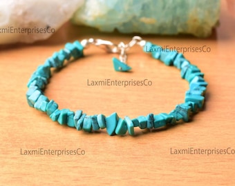 Uncut Turquoise Bracelet in 925 Sterling Silver, Dainty, Rough Gemstone Bracelet, Turquoise Rough, Uncut Stone Bracelet, Gift For Her