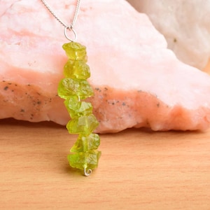 Natural Raw Peridot Pendant in 925 Sterling Silver, Rough Gemstone Necklace, Uncut Peridot, Stone Pendant, Birthstone, Gift For Her