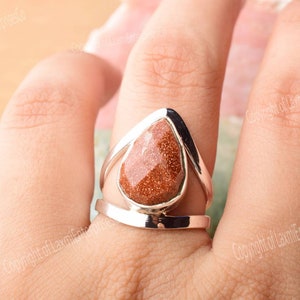 Orange Goldstone Pear Ring, Sterling Silver, Orange Stone Ring, Gemstone Ring, Sunstone Jewelry, Minimal Ring, Everyday Ring, Sunstone Ring