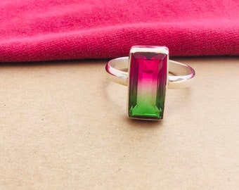 Watermeloen toermalijnkwartsring 925 zilver • Designer ambachtelijke ring • Handgemaakte sterlingzilveren sieraden • Cadeau voor haar