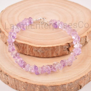 Natural Raw Amethyst Bracelet in 925 Sterling Silver, Dainty Bracelet, Rough Gemstone Bracelet, Stack Bracelet, Dainty Bracelet, Gift Her