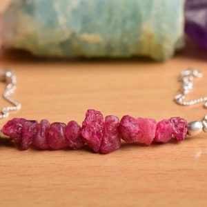 Natural Raw Red Spinel Bracelet in 925 Sterling Silver, Dainty, Rough Gemstone Bracelet, Red Spinel Rough, Uncut Stone Bracelet, Gift Her