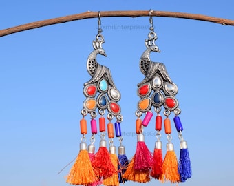 Pendiente de plata alemán, Pendientes afganos, Pendientes de animales, Plata oxidada, Étnico, Tradicional, Pendientes indios, Pendientes artesanales, Joyería