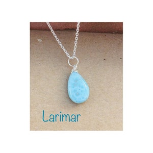 Designer Larimar Pendant in 925 Sterling Silver, Gemstone Necklace, Artisan Pendant, Silver Jewelry, Silver Wire, Dainty Pendant, Gift Her
