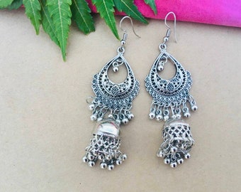 Pendiente de plata alemana, pendientes afganos, pendientes de borla, plata oxidada, étnico, tradicional, pendientes indios, pendientes artesanales, joyería