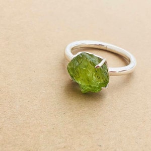 Natural Raw Peridot Ring In 925 Sterling Silver, Artisan Ring, Silver Jewelry, Designer Ring, Birthstone Ring, Handmade, Gift for Her