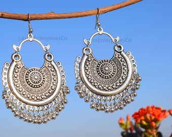 Pendiente de plata alemán, Pendientes afganos, Pendientes de animales, Plata oxidada, Étnico, Tradicional, Pendientes indios, Pendientes artesanales, Joyería