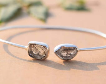 Bracciale in argento sterling 925 con diamanti Herkimer grezzi e quarzo / Delicato polsino in cristallo grezzo / Bracciale con pietre preziose naturali, regalo per lei