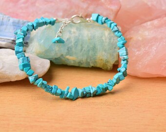 Natural Uncut Turquoise Bracelet in 925 Sterling Silver, Dainty, Rough Gemstone Bracelet, Turquoise Rough, Uncut Stone Bracelet, Gift Her