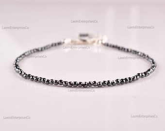 Natural Black Spinel Bracelet in 925 Sterling Silver, Beaded Bracelet, Dainty Bracelet, Gemstone Bracelet, Black Stone Bracelet, Gift Her