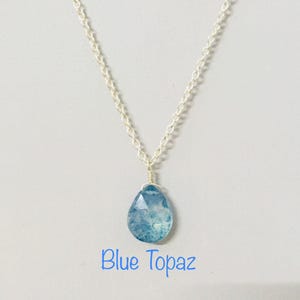 Natural Blue Topaz Pendant in 925 Sterling Silver, Gemstone Necklace, Artisan Pendant, Silver Jewelry, Silver Wire, Dainty Pendant, Gift Her